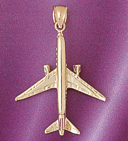 Airplane Jet Pendant Necklace Charm Bracelet in Yellow, White or Rose Gold 4412