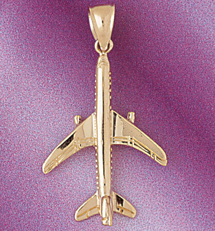 Airplane Jet Pendant Necklace Charm Bracelet in Yellow, White or Rose Gold 4414