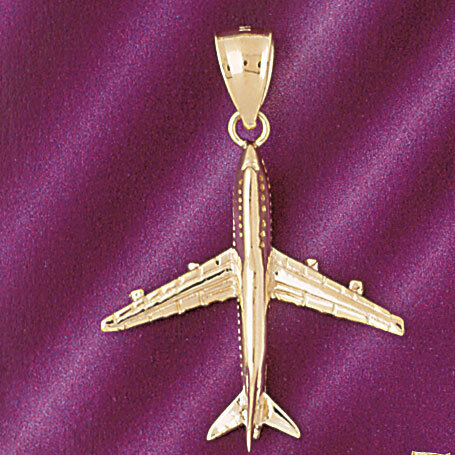 Airplane Jet Pendant Necklace Charm Bracelet in Yellow, White or Rose Gold 4421