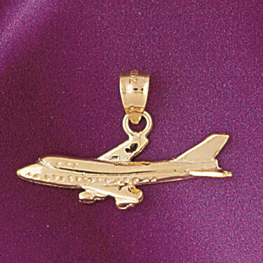 Polished 14K Yellow Gold Airplane Aircraft Aviation Traveler Charm