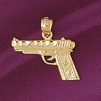 Gun Pendant Necklace Charm Bracelet in Yellow, White or Rose Gold 4529