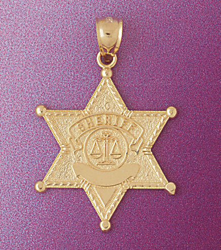 Police Badge Sheriff Pendant Necklace Charm Bracelet in Yellow, White or Rose Gold 4548