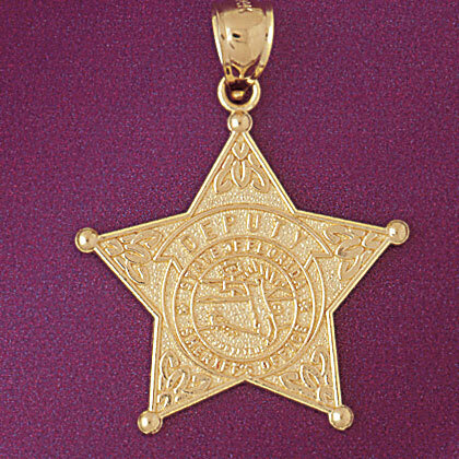 Police Badge Deputy Pendant Necklace Charm Bracelet in Yellow, White or Rose Gold 4550