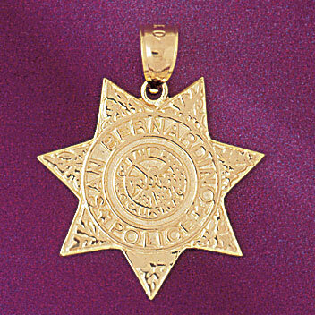 Police Badge Pendant Necklace Charm Bracelet in Yellow, White or Rose Gold 4581