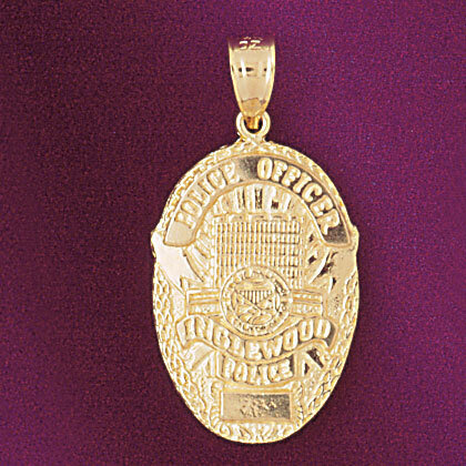 Hollywood Police Badge Pendant Necklace Charm Bracelet in Yellow, White or Rose Gold 4587