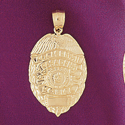 Police Badge Pendant Necklace Charm Bracelet in Yellow, White or Rose Gold 4588
