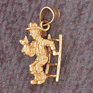 Firefighter Pendant Necklace Charm Bracelet in Yellow, White or Rose Gold 4615