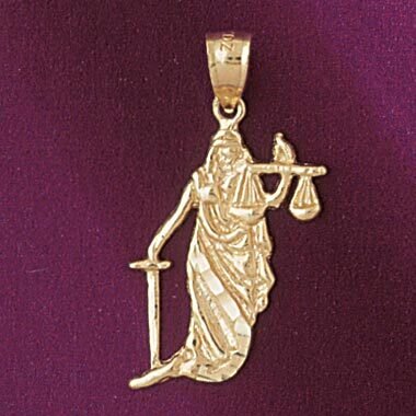 Justice Statue Pendant Necklace Charm Bracelet in Yellow, White or Rose Gold 4676