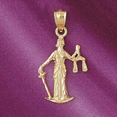 Justice Statue Pendant Necklace Charm Bracelet in Yellow, White or Rose Gold 4677