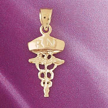 Rn Medical Sign Pendant Necklace Charm Bracelet in Yellow, White or Rose Gold 4700