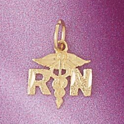 Rn Medical Sign Pendant Necklace Charm Bracelet in Yellow, White or Rose Gold 4701