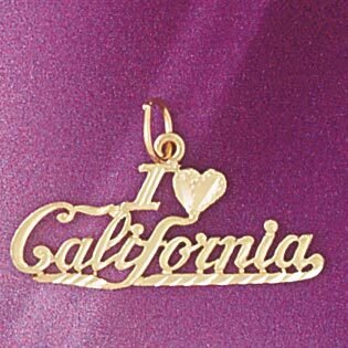 I Love California Pendant Necklace Charm Bracelet in Yellow, White or Rose Gold 4868