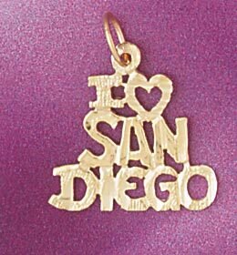 I Love San Diego Pendant Necklace Charm Bracelet in Yellow, White or Rose Gold 4873
