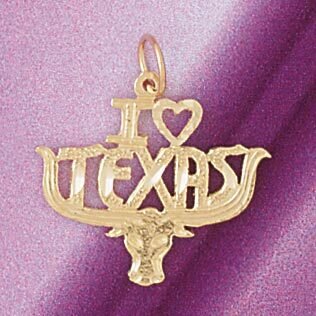 I Love Texas Pendant Necklace Charm Bracelet in Yellow, White or Rose Gold 4879