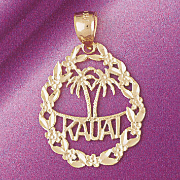 Kauai Hawaii Pendant Necklace Charm Bracelet in Yellow, White or Rose Gold 4955