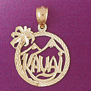 Kauai Hawaii Pendant Necklace Charm Bracelet in Yellow, White or Rose Gold 4956