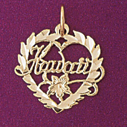 Kauai Hawaii Pendant Necklace Charm Bracelet in Yellow, White or Rose Gold 4957