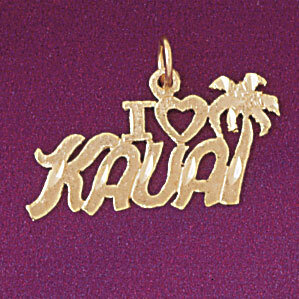 Kauai Hawaii Pendant Necklace Charm Bracelet in Yellow, White or Rose Gold 4959