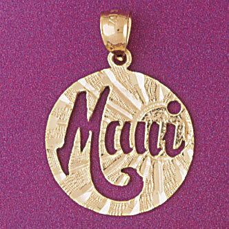 Maui Hawaii Pendant Necklace Charm Bracelet in Yellow, White or Rose Gold 4961