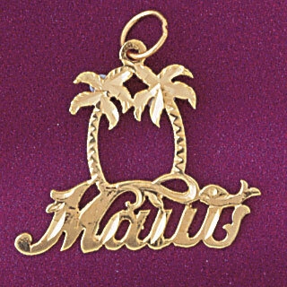 Maui Hawaii Pendant Necklace Charm Bracelet in Yellow, White or Rose Gold 4964
