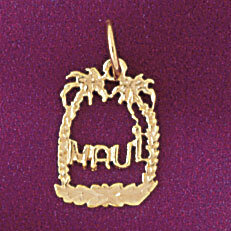 Maui Hawaii Pendant Necklace Charm Bracelet in Yellow, White or Rose Gold 4966