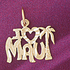 Maui Hawaii Pendant Necklace Charm Bracelet in Yellow, White or Rose Gold 4969