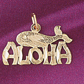 Dazzlers Jewelry Aloha Hawaii Pendant Necklace Charm Bracelet in Yellow, White or Rose Gold 4970, M…