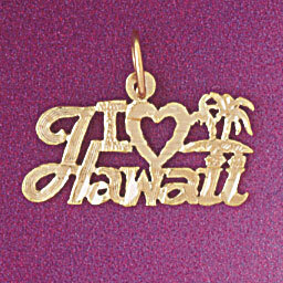 I Love Hawaii Pendant Necklace Charm Bracelet in Yellow, White or Rose Gold 4980