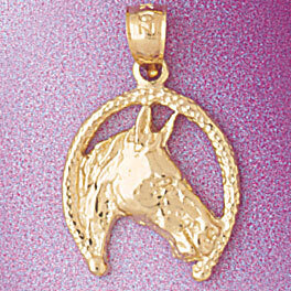 Lucky Horseshoe Pendant Necklace Charm Bracelet in Yellow, White or Rose Gold 5140