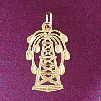 Oil Well Pendant Necklace Charm Bracelet in Yellow, White or Rose Gold 5229