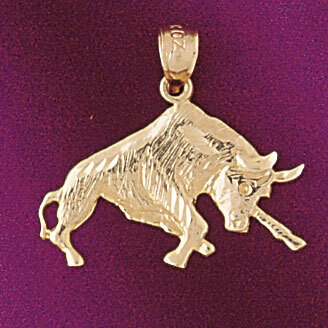 Fighting Bull Pendant Necklace Charm Bracelet in Yellow, White or Rose Gold 5249