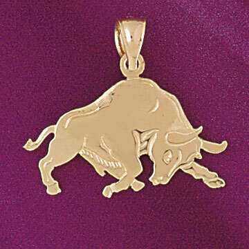 Fighting Bull Pendant Necklace Charm Bracelet in Yellow, White or Rose Gold 5250