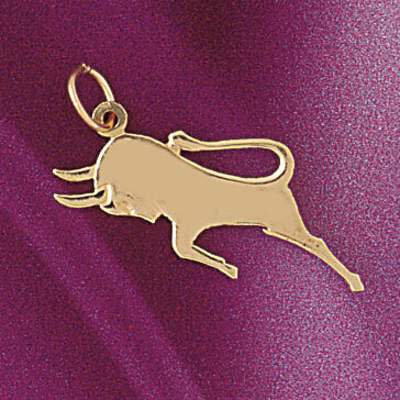 Fighting Bull Pendant Necklace Charm Bracelet in Yellow, White or Rose Gold 5251