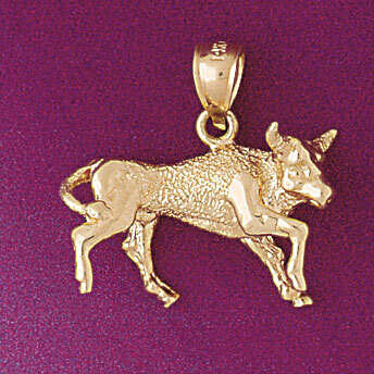 Fighting Bull Pendant Necklace Charm Bracelet in Yellow, White or Rose Gold 5253