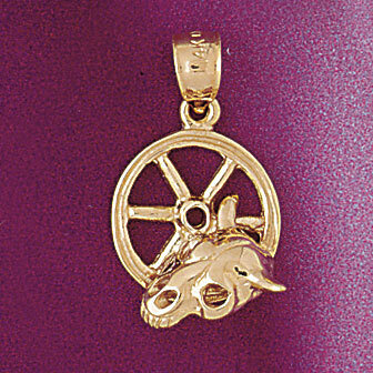 Bull Skull Pendant Necklace Charm Bracelet in Yellow, White or Rose Gold 5255