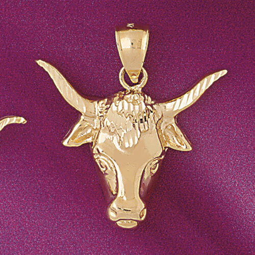 Bull Head Pendant Necklace Charm Bracelet in Yellow, White or Rose Gold 5259
