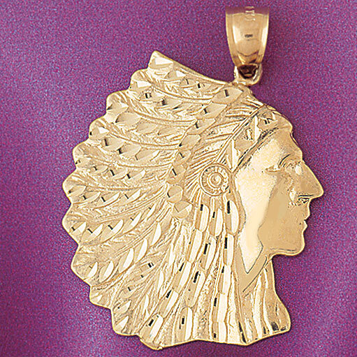 Dazzlers Jewelry Native American Indian Head Pendant Necklace Charm Bracelet in Yellow, White or Ro…