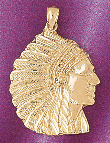 Native American Indian Head Pendant Necklace Charm Bracelet in Yellow, White or Rose Gold 5263