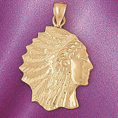 Native American Indian Head Pendant Necklace Charm Bracelet in Yellow, White or Rose Gold 5264