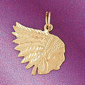 Native American Indian Head Pendant Necklace Charm Bracelet in Yellow, White or Rose Gold 5265