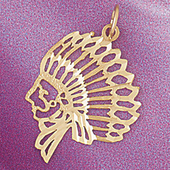 Native American Indian Head Pendant Necklace Charm Bracelet in Yellow, White or Rose Gold 5266