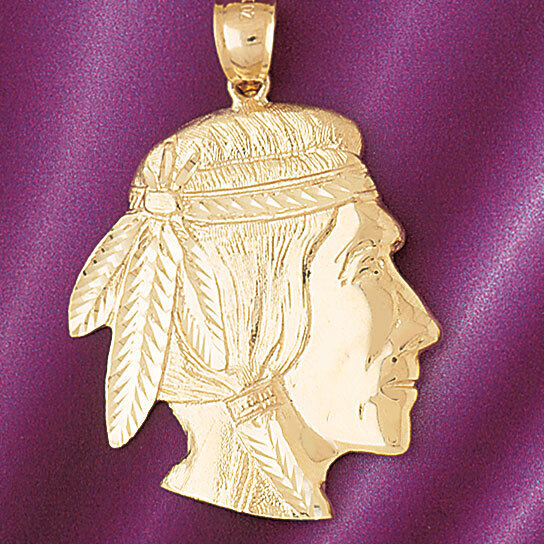 Native American Indian Head Pendant Necklace Charm Bracelet in Yellow, White or Rose Gold 5267
