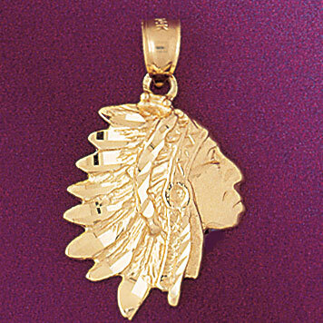 Native American Indian Head Pendant Necklace Charm Bracelet in Yellow, White or Rose Gold 5269