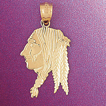 Native American Indian Head Pendant Necklace Charm Bracelet in Yellow, White or Rose Gold 5270