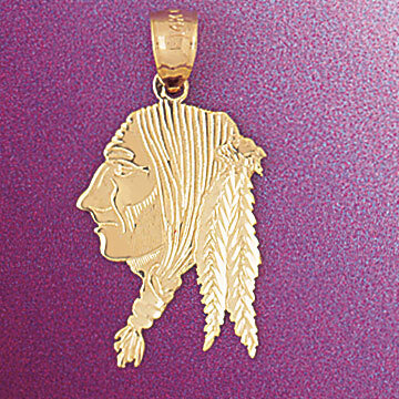 Dazzlers Jewelry Native American Indian Head Pendant Necklace Charm Bracelet in Yellow, White or Ro…