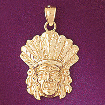 Native American Indian Head Pendant Necklace Charm Bracelet in Yellow, White or Rose Gold 5273