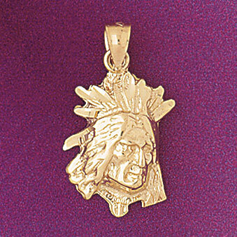 Native American Indian Head Pendant Necklace Charm Bracelet in Yellow, White or Rose Gold 5275