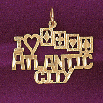 I Love Atlantic City Pendant Necklace Charm Bracelet in Yellow, White or Rose Gold 5399
