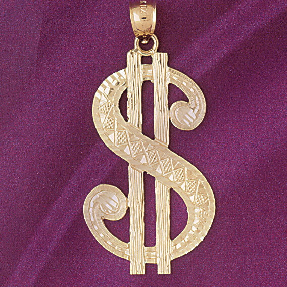 Dollar Sign Pendant Necklace Charm Bracelet in Yellow, White or Rose Gold 5401
