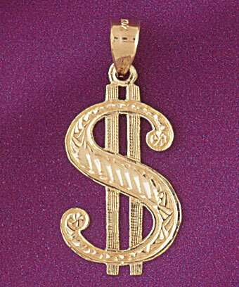 Dollar Sign Pendant Necklace Charm Bracelet in Yellow, White or Rose Gold 5402